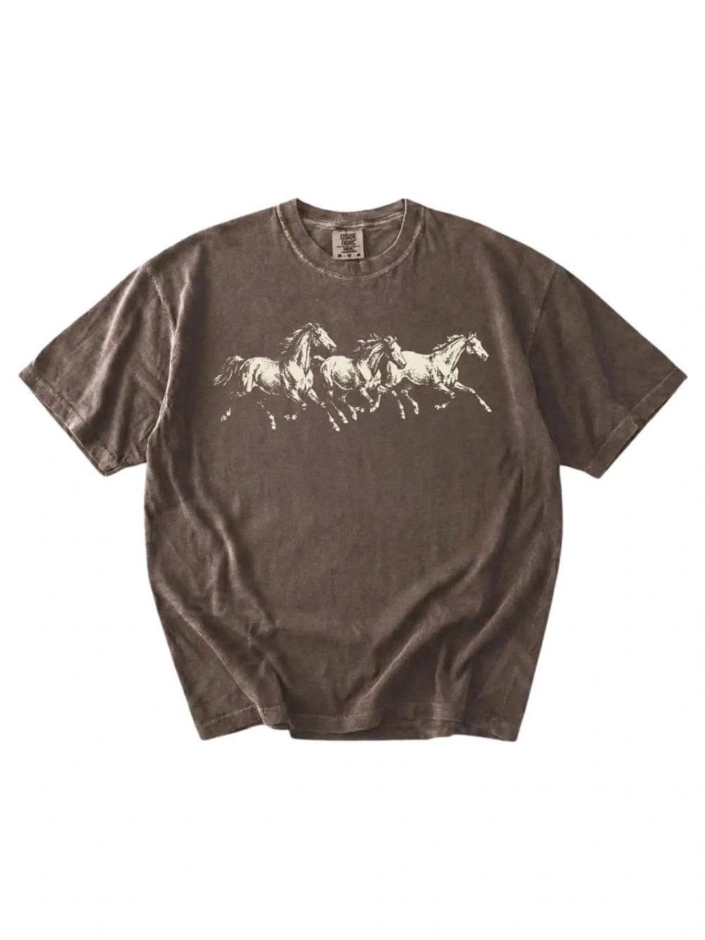 Men's Brown Graphic Horse Print Tee